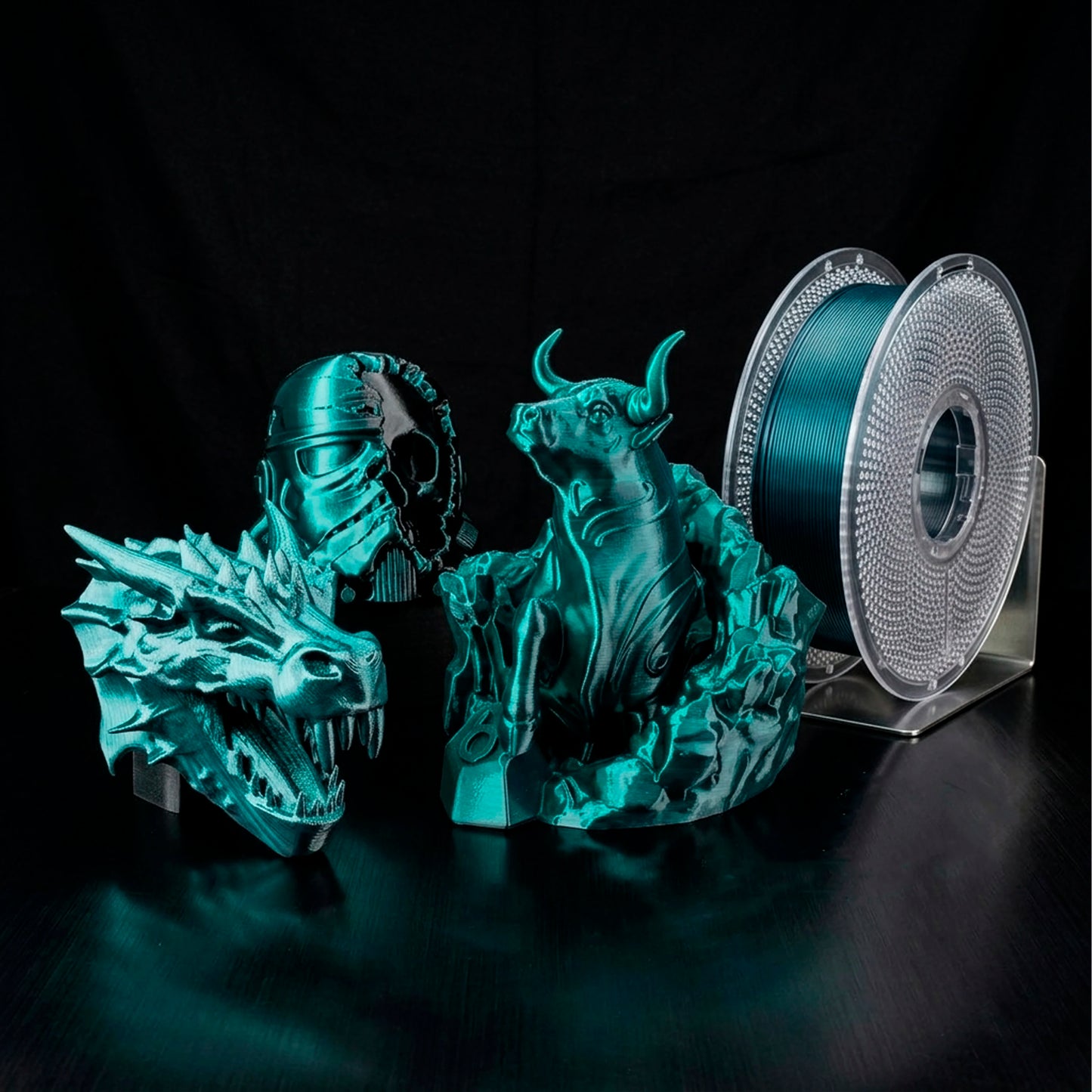 Silk Gradient PLA Filament 1.75mm – Shiny Black-to-Green, 1kg Spool