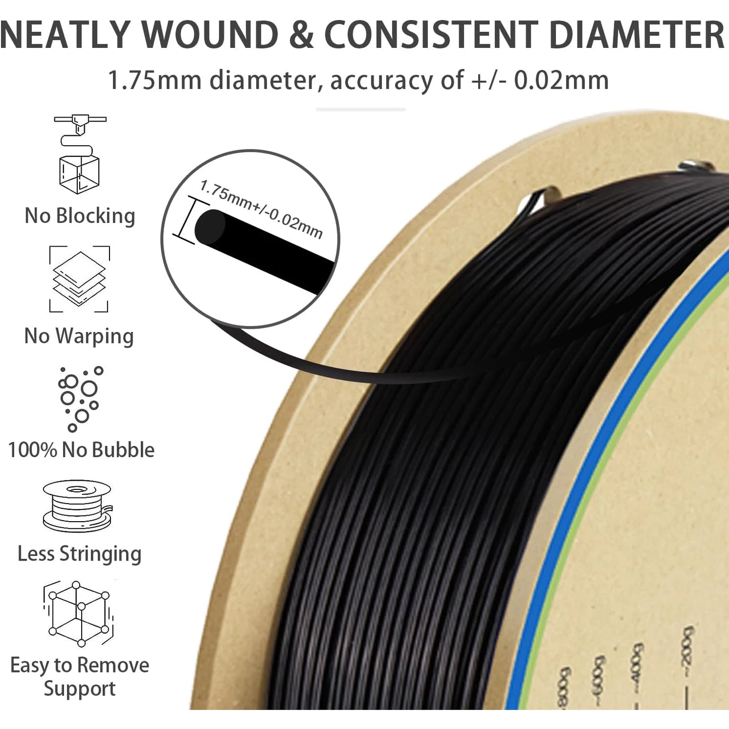 PLA+ 2.0 Filament 1.75mm – Tougher & Stronger, 1kg (Orange, Black, Gray)