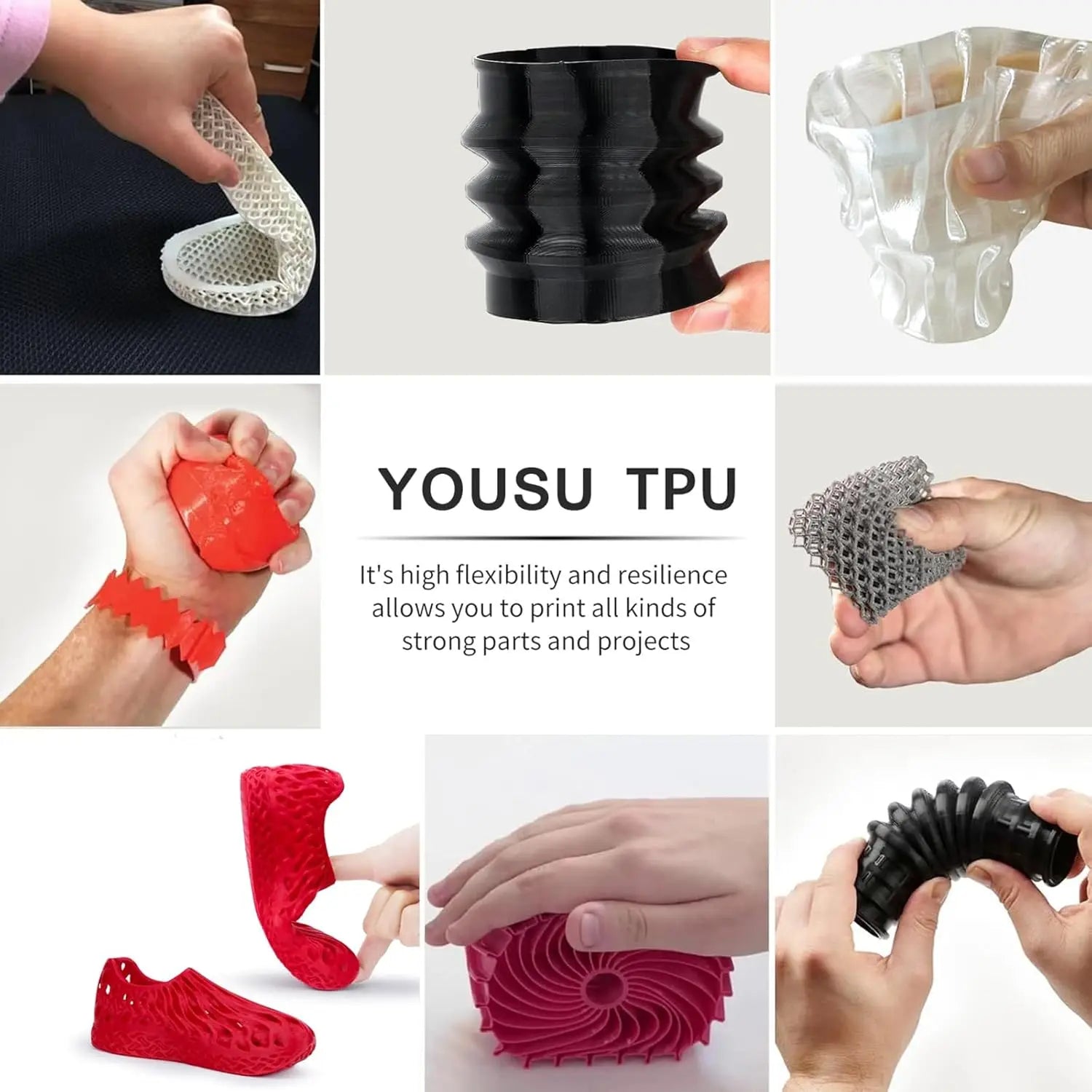 TPU Filament 1.75mm – 95A Flexible, 250g (Black / Blue / Red / White / Clear)