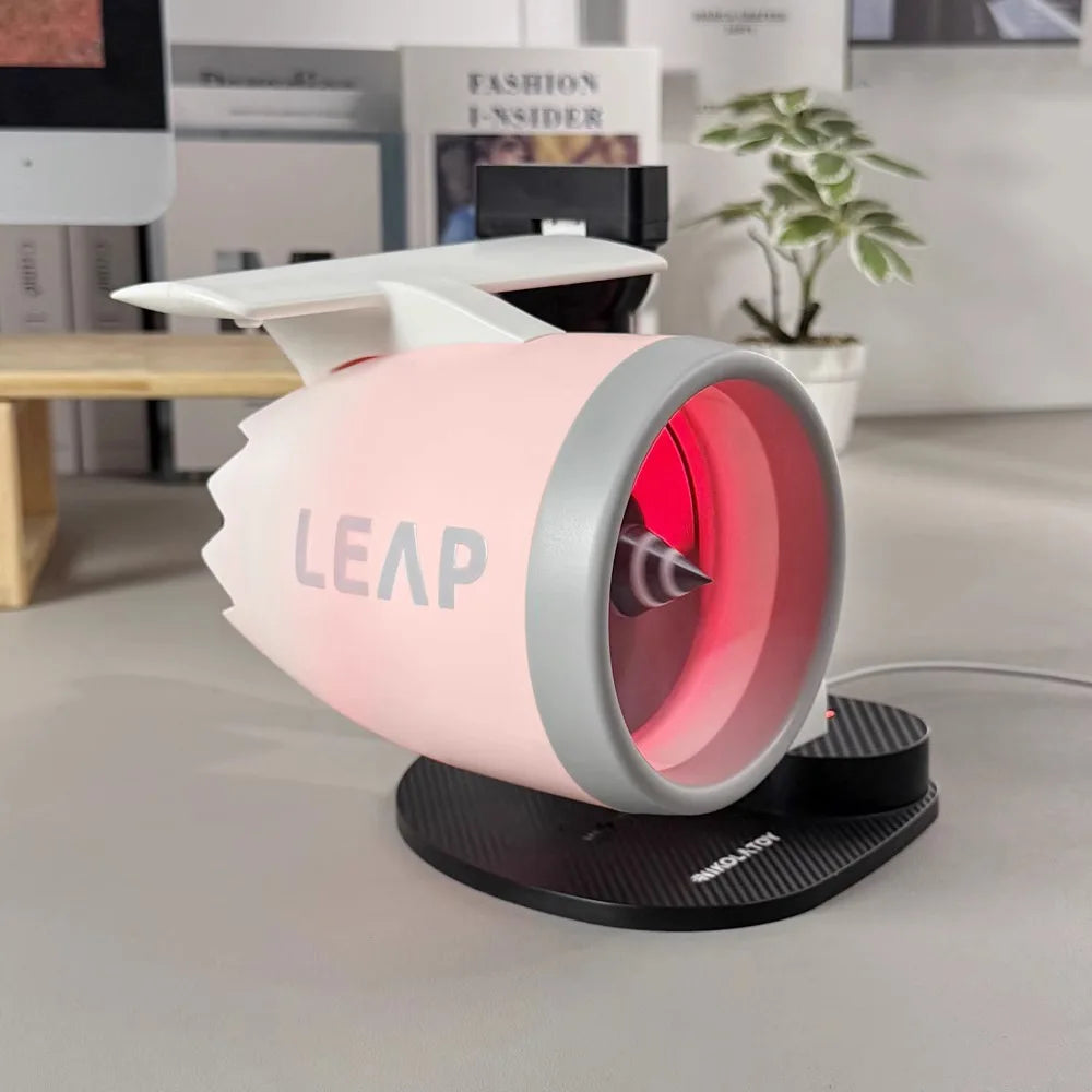 Desktop turbofan humidifier fan – blue variant on desk