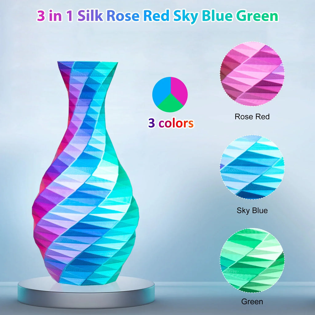 Tri-Color Silk PLA Filament 1.75mm – 3-in-1, 250g