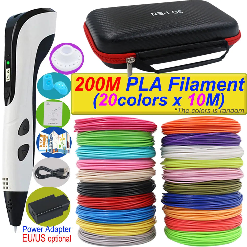 3D Printing Pen Deluxe Kit — LCD Screen, Power Adapter, Storage Box & PLA Filament