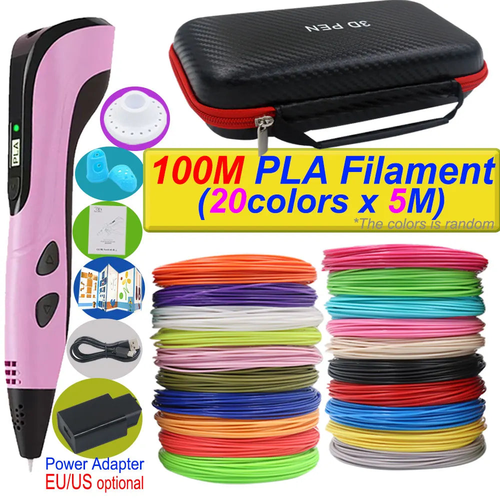 3D Printing Pen Deluxe Kit — LCD Screen, Power Adapter, Storage Box & PLA Filament