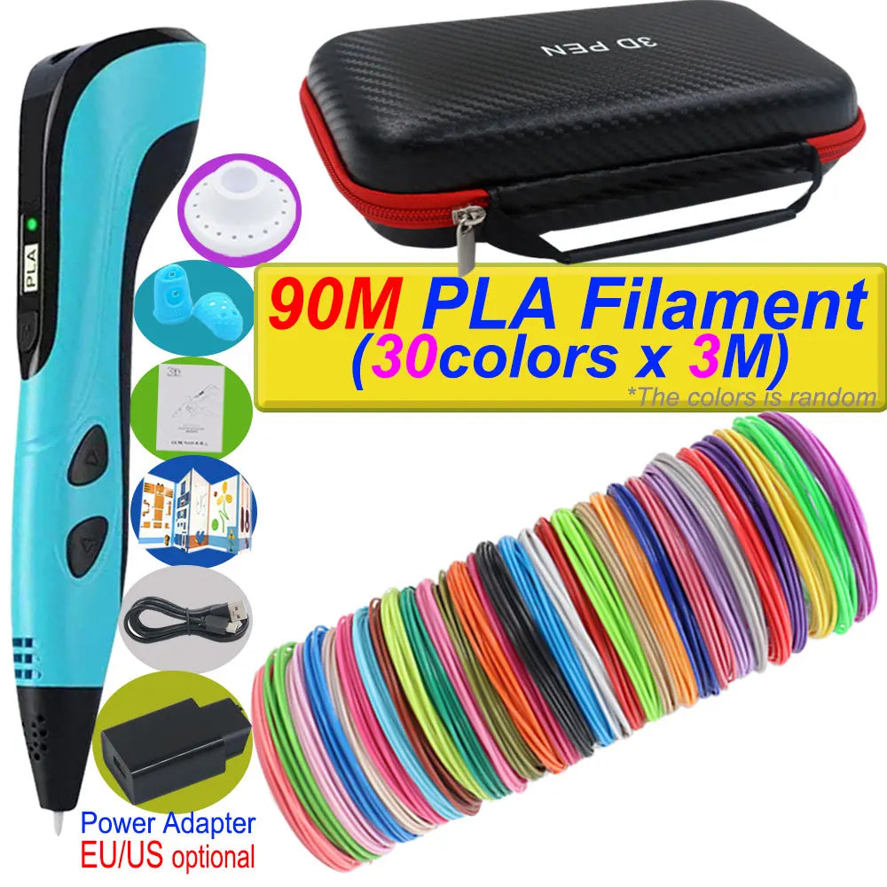 3D Printing Pen Deluxe Kit — LCD Screen, Power Adapter, Storage Box & PLA Filament