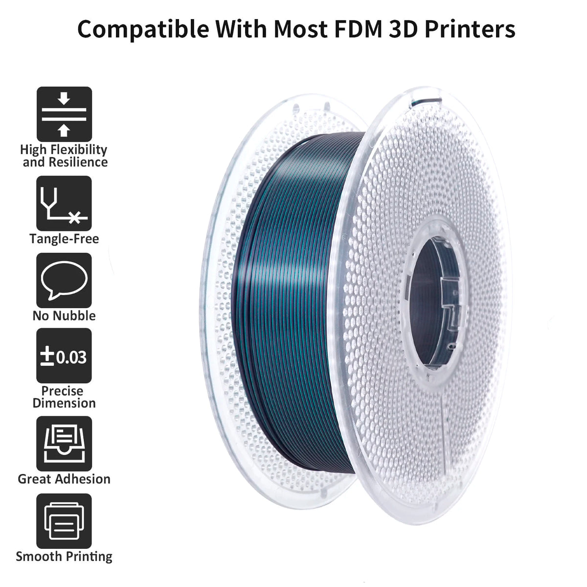 Silk Gradient PLA Filament 1.75mm – Shiny Black-to-Green, 1kg Spool