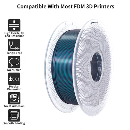 Silk Gradient PLA Filament 1.75mm – Shiny Black-to-Green, 1kg Spool