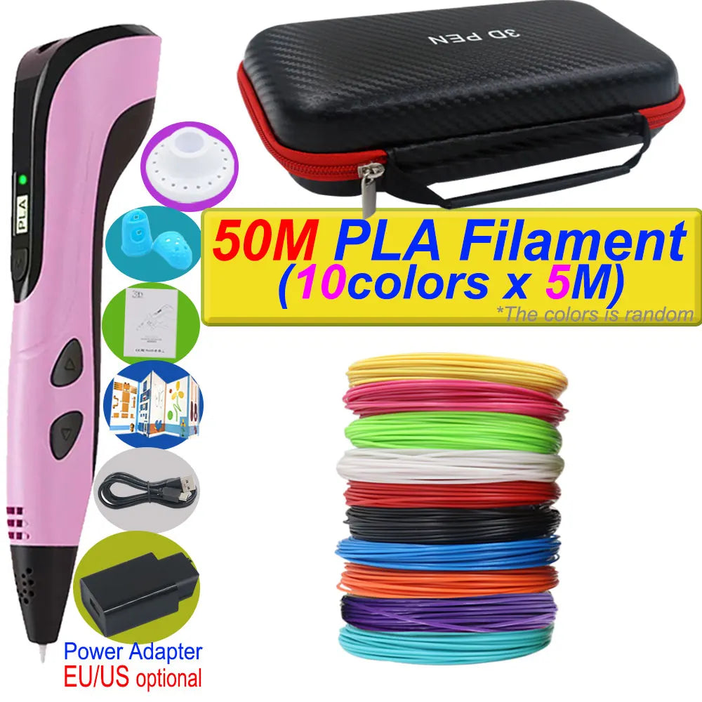 3D Printing Pen Deluxe Kit — LCD Screen, Power Adapter, Storage Box & PLA Filament