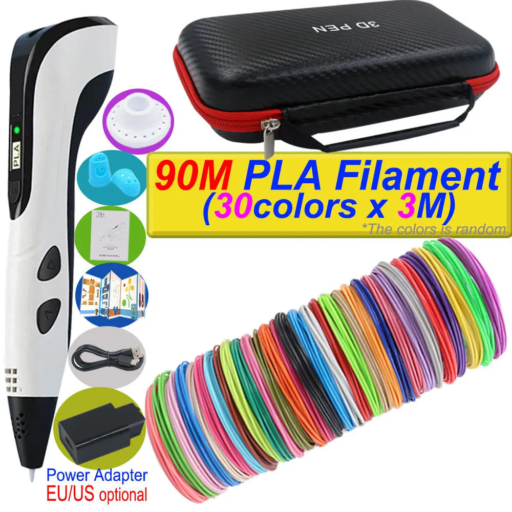 3D Printing Pen Deluxe Kit — LCD Screen, Power Adapter, Storage Box & PLA Filament