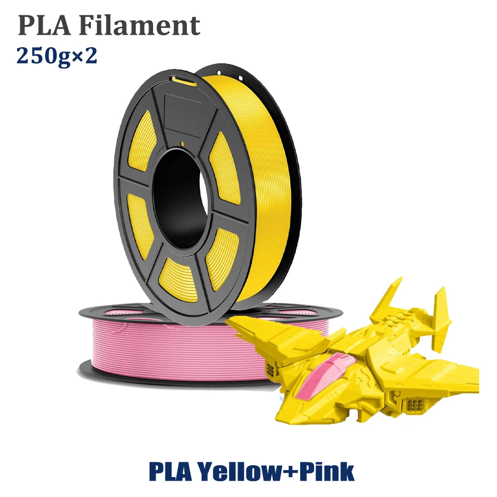 High-Toughness PLA Filament 1.75mm – 250g × 2 Set (Pink + Yellow)