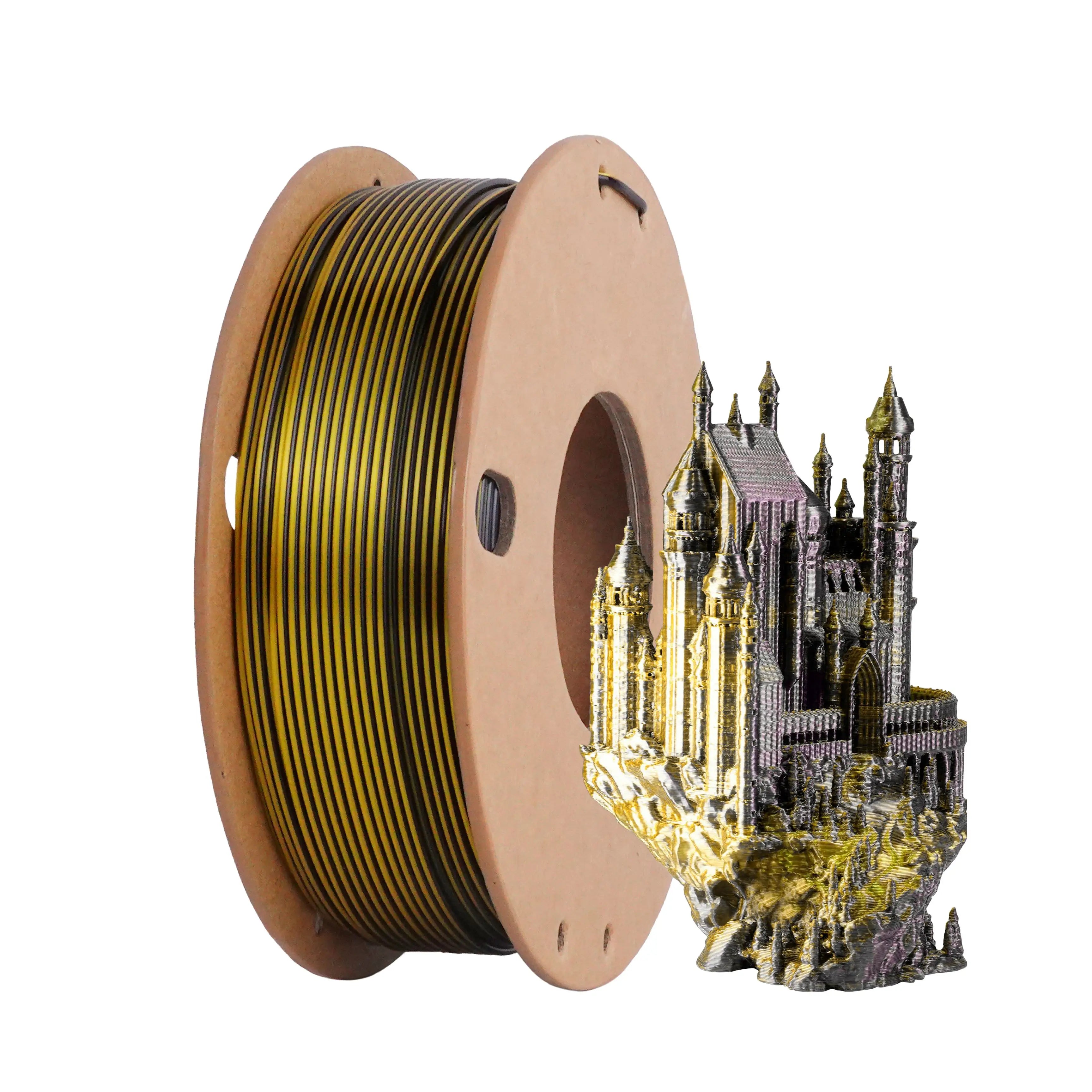 Dual-Color Silk PLA Filament 1.75mm – Black/Gold, 250g