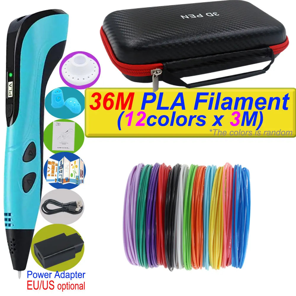 3D Printing Pen Deluxe Kit — LCD Screen, Power Adapter, Storage Box & PLA Filament