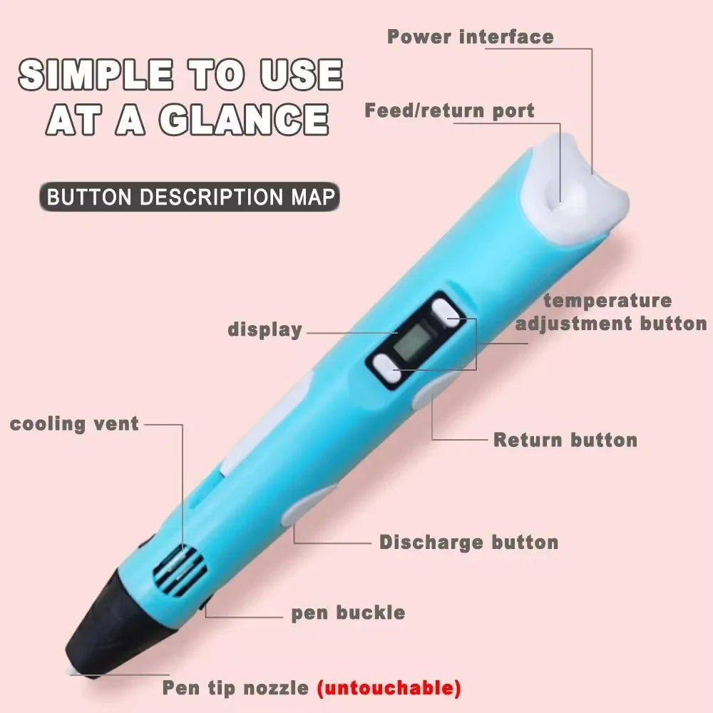 3D Printing Pen with LCD Screen & 25M PLA Filament — Kids DIY Art Kit