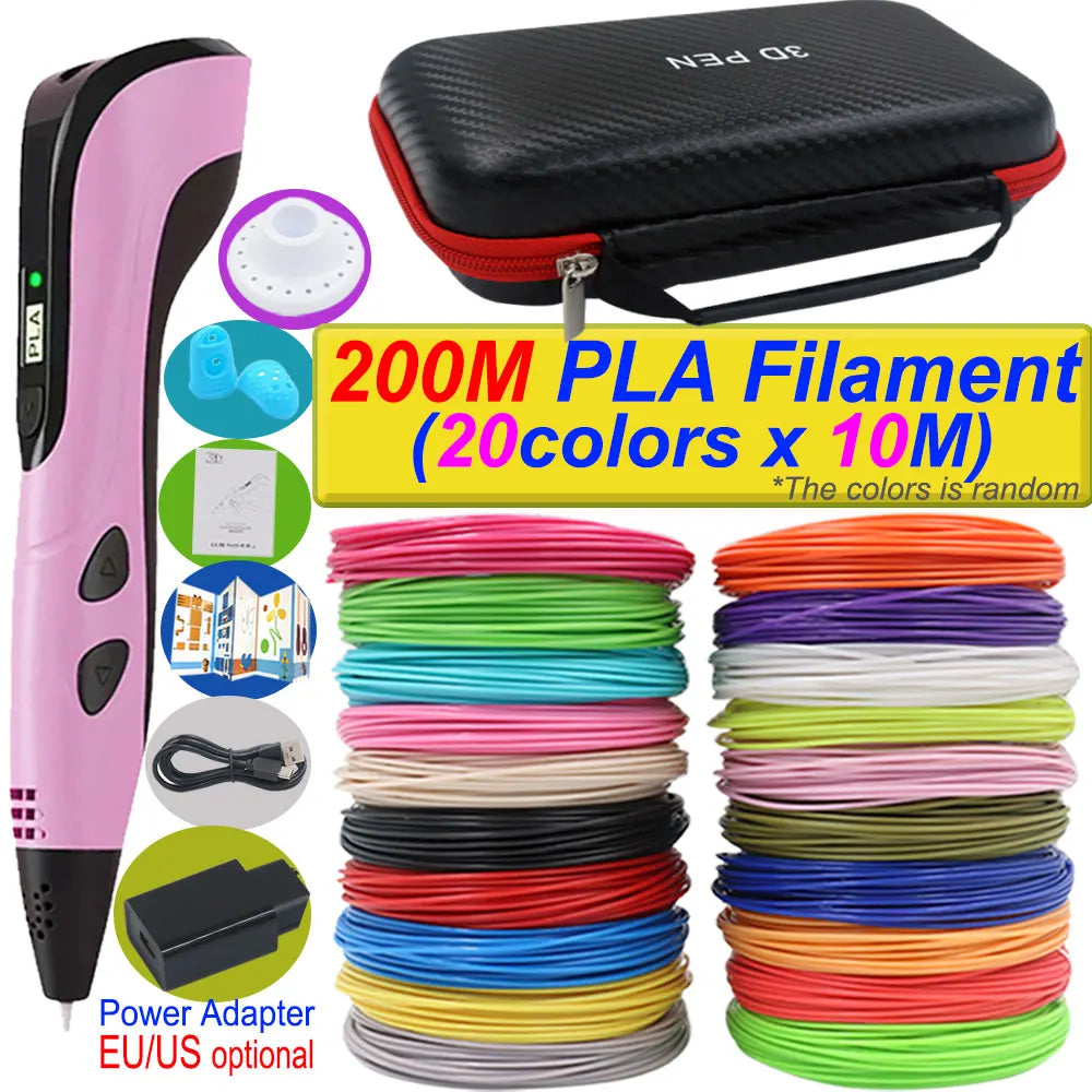 3D Printing Pen Deluxe Kit — LCD Screen, Power Adapter, Storage Box & PLA Filament