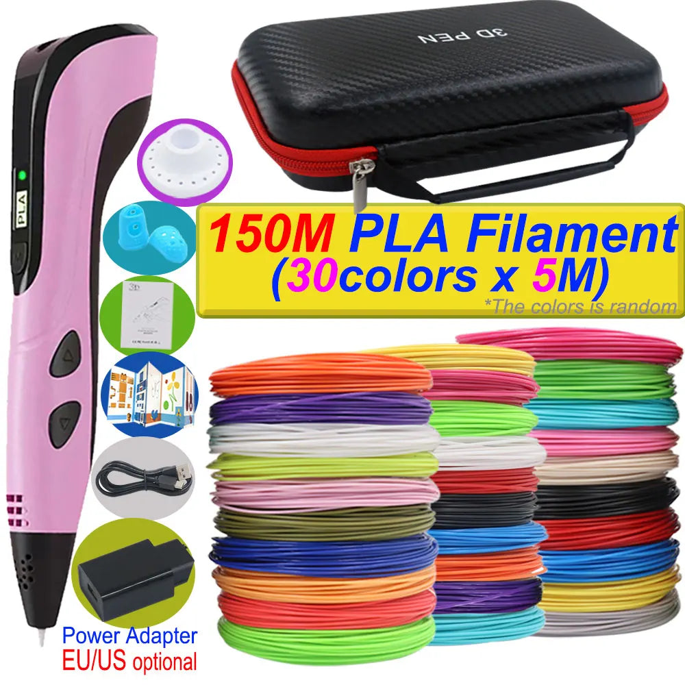 3D Printing Pen Deluxe Kit — LCD Screen, Power Adapter, Storage Box & PLA Filament