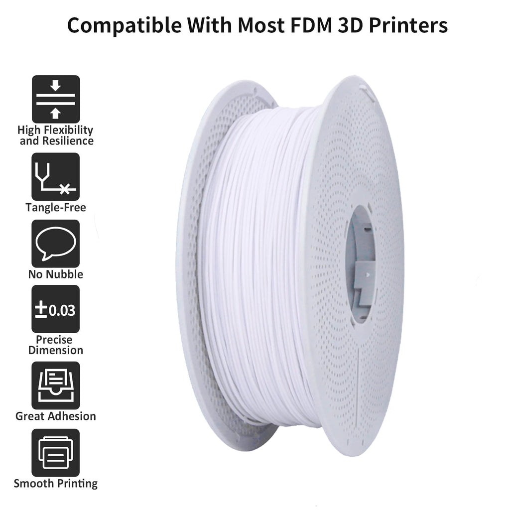 TPU Filament 1.75mm – 95A Flexible, 1kg Spool (White)