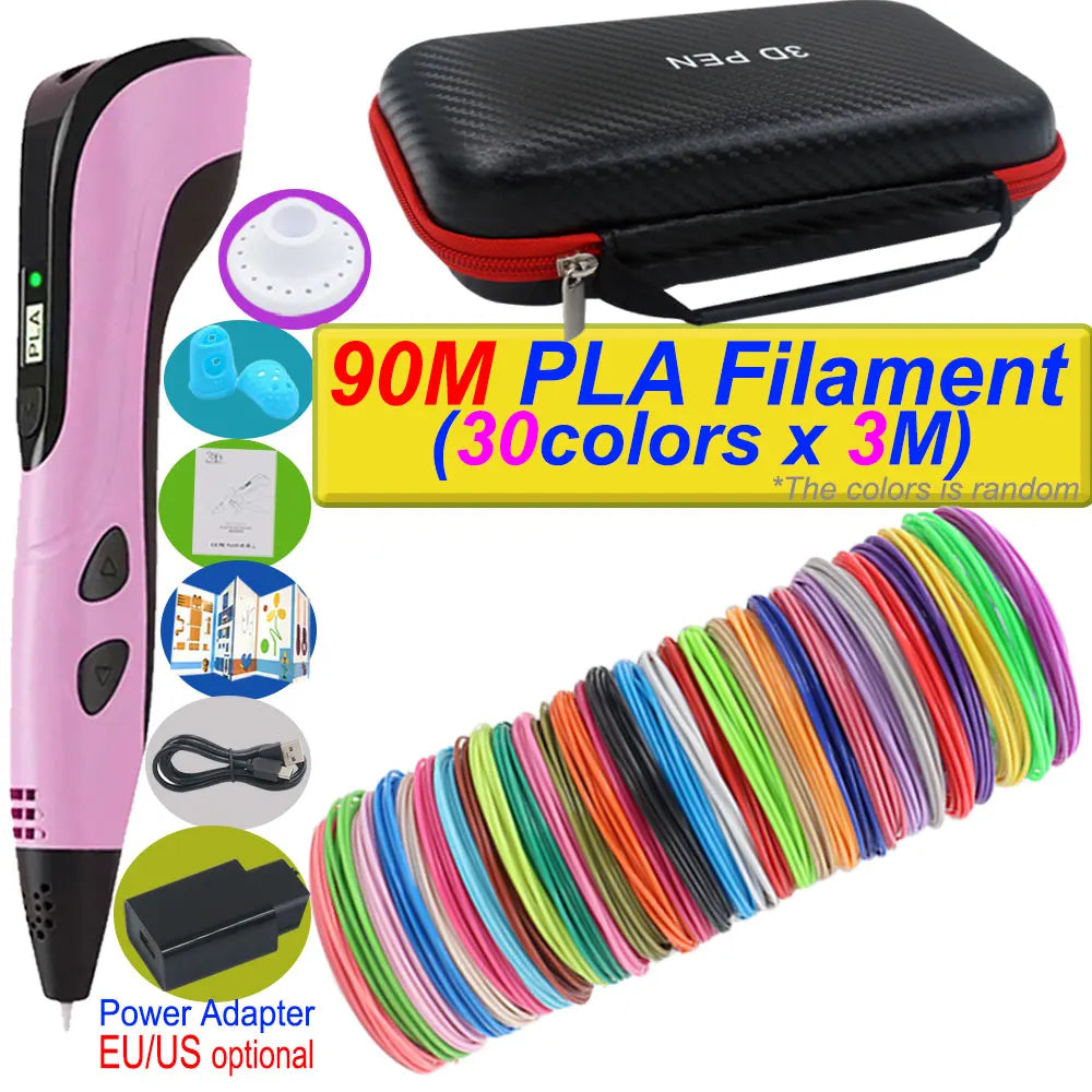 3D Printing Pen Deluxe Kit — LCD Screen, Power Adapter, Storage Box & PLA Filament