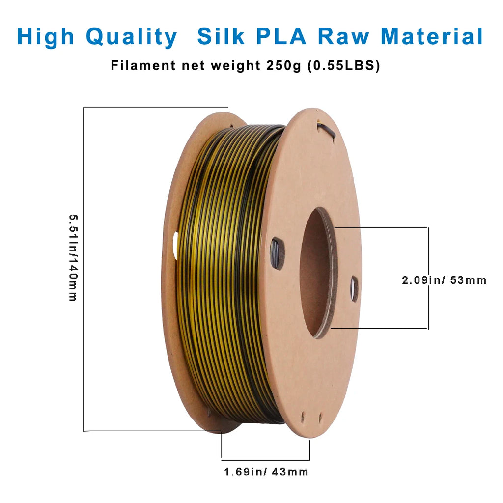 Dual-Color Silk PLA Filament 1.75mm – Black/Gold, 250g