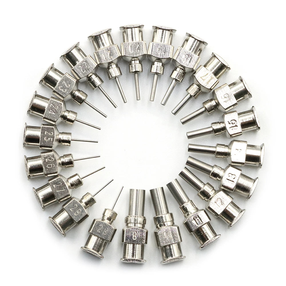 Stainless Steel Blunt Tip Dispensing Needles – 12 Pack, 8G–30G, 6.5mm