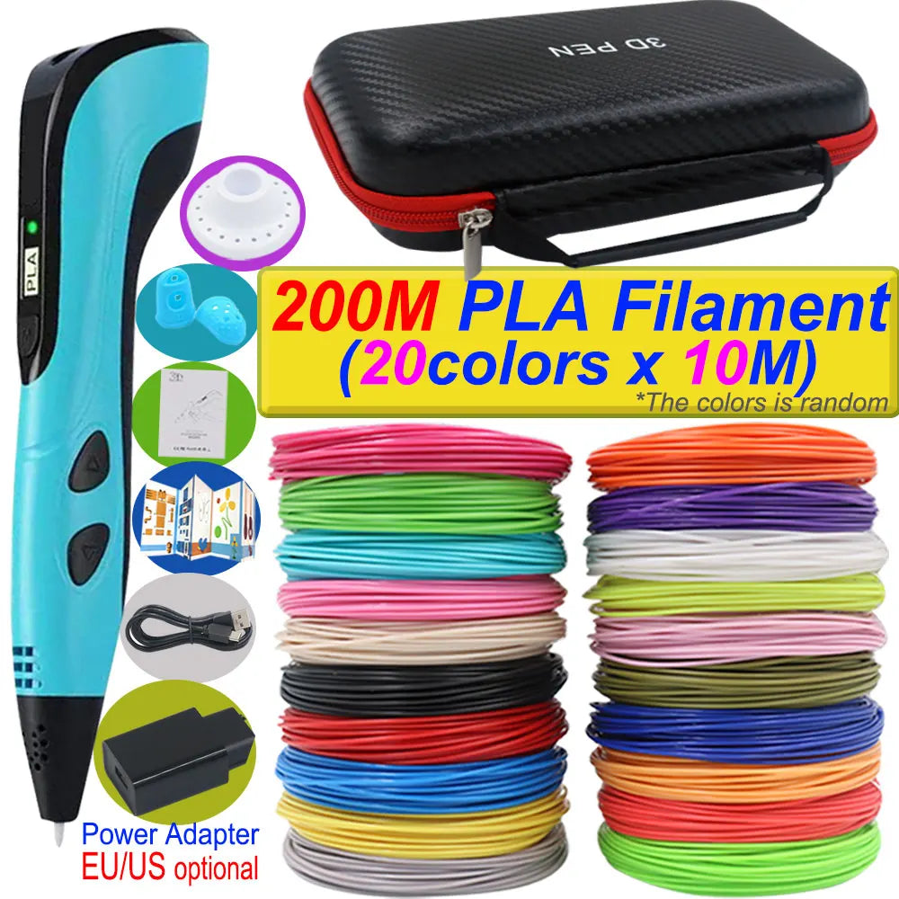 3D Printing Pen Deluxe Kit — LCD Screen, Power Adapter, Storage Box & PLA Filament