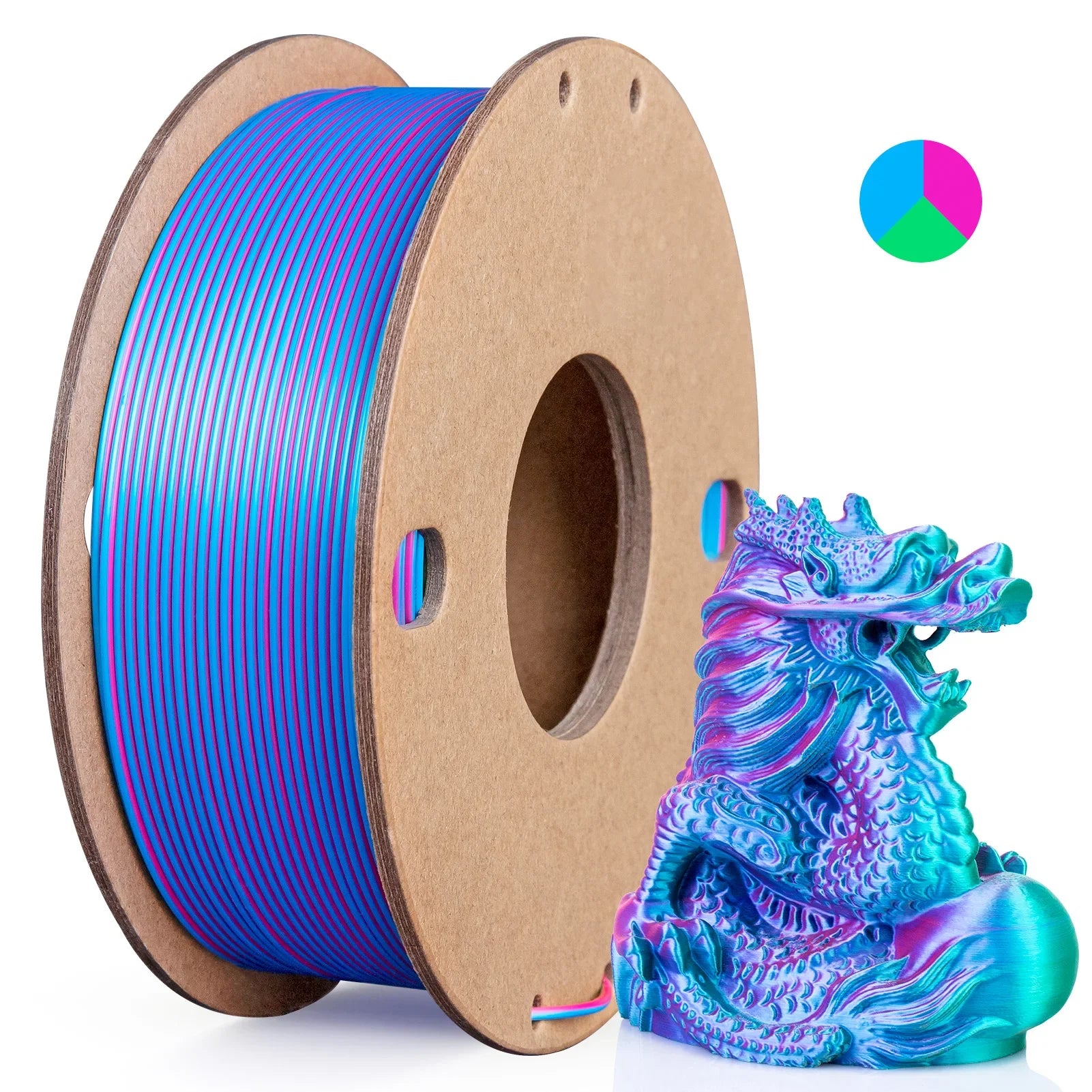 Tri-Color Silk PLA Filament 1.75mm – 3-in-1, 250g