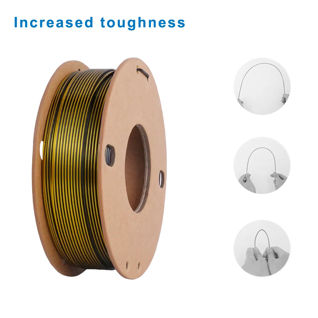 Dual-Color Silk PLA Filament 1.75mm – Black/Gold, 250g