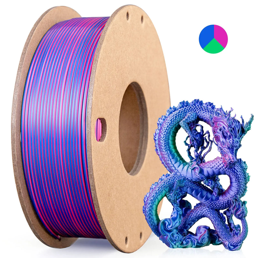 Tri-Color Silk PLA Filament 1.75mm – 3-in-1, 250g