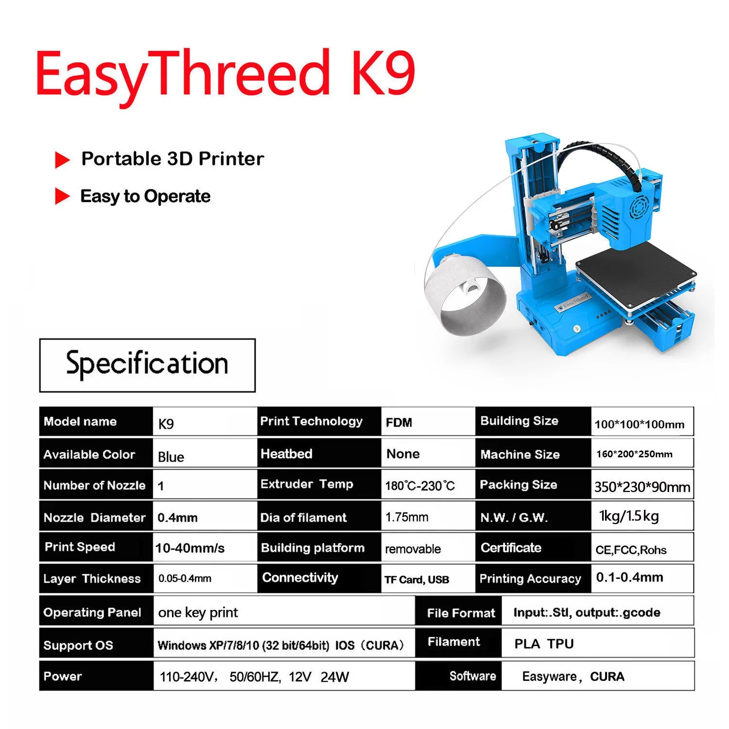 EasyThreed K9 Mini 3D Printer – Silent, Compact Desktop for Beginners