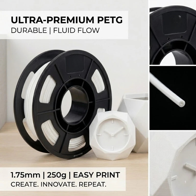 PETG Filament 1.75mm 250g – High Strength (White, Gray, Black, Pink, Clear, Skin)