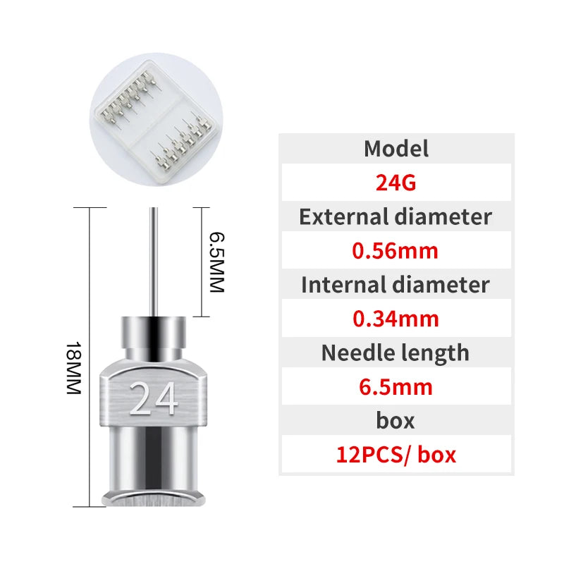 Stainless Steel Blunt Tip Dispensing Needles – 12 Pack, 8G–30G, 6.5mm