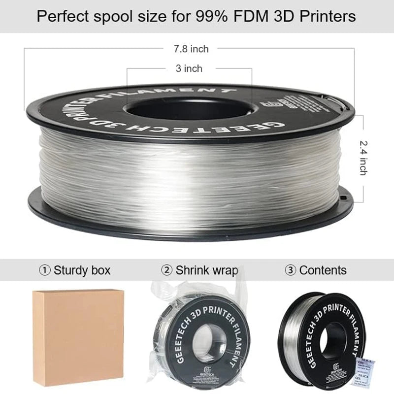 Transparent PETG Filament 1.75mm – Clear (250g / 500g / 1kg)