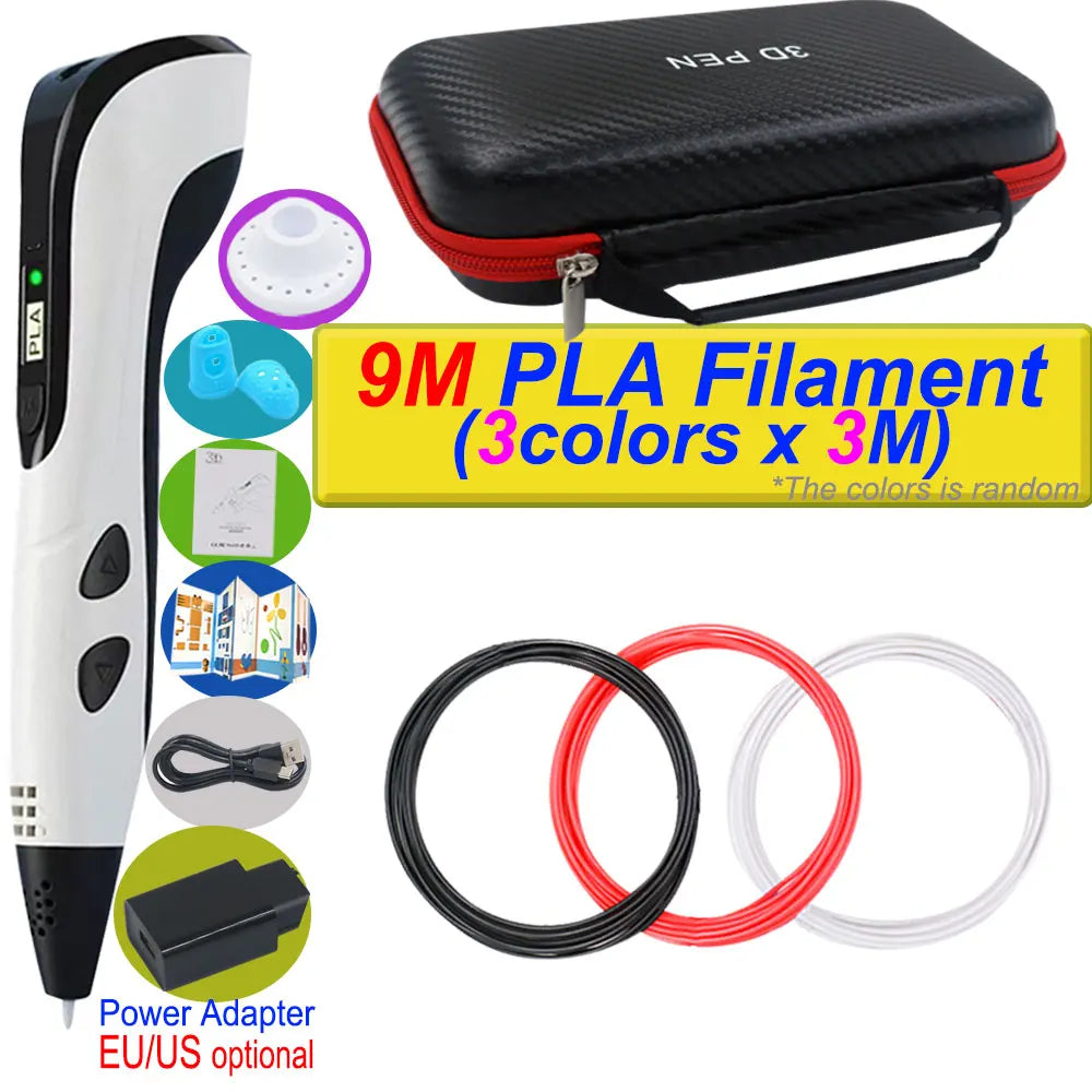 3D Printing Pen Deluxe Kit — LCD Screen, Power Adapter, Storage Box & PLA Filament