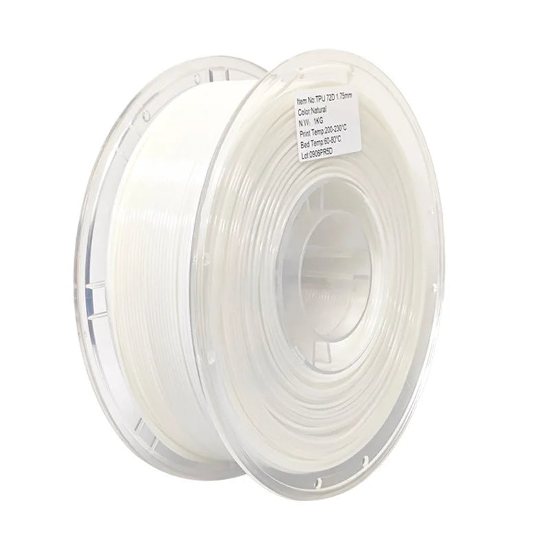 TPU Filament 1.75mm – 72D Semi-Rigid, 1kg Spool (Natural)