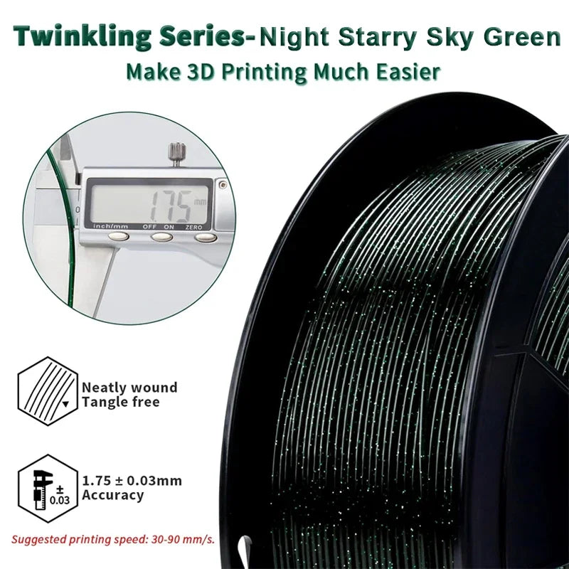 Glow-in-the-Dark PLA Filament 1.75mm – Starry Sky Green (250g / 500g / 1kg)