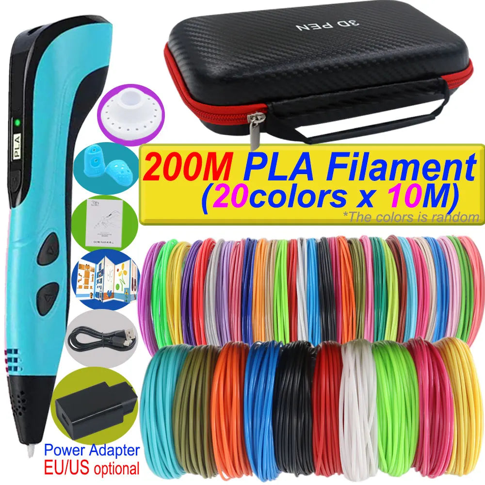3D Printing Pen Deluxe Kit — LCD Screen, Power Adapter, Storage Box & PLA Filament