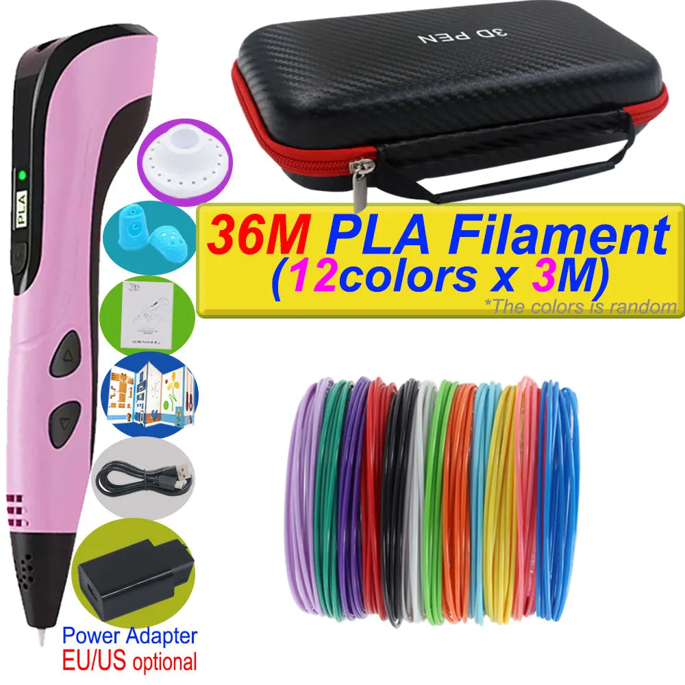 3D Printing Pen Deluxe Kit — LCD Screen, Power Adapter, Storage Box & PLA Filament