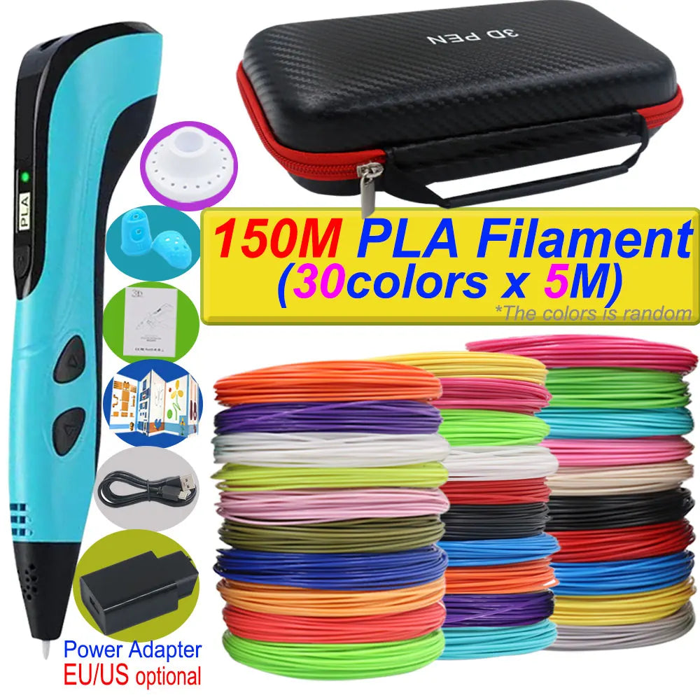 3D Printing Pen Deluxe Kit — LCD Screen, Power Adapter, Storage Box & PLA Filament