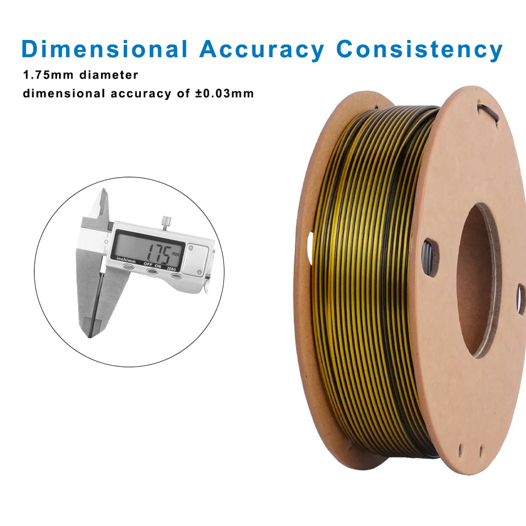 Dual-Color Silk PLA Filament 1.75mm – Black/Gold, 250g