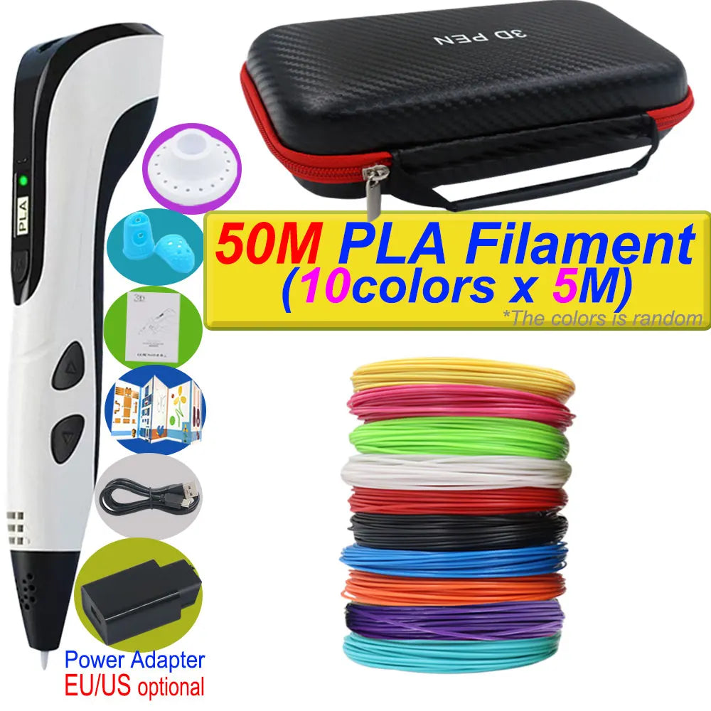 3D Printing Pen Deluxe Kit — LCD Screen, Power Adapter, Storage Box & PLA Filament