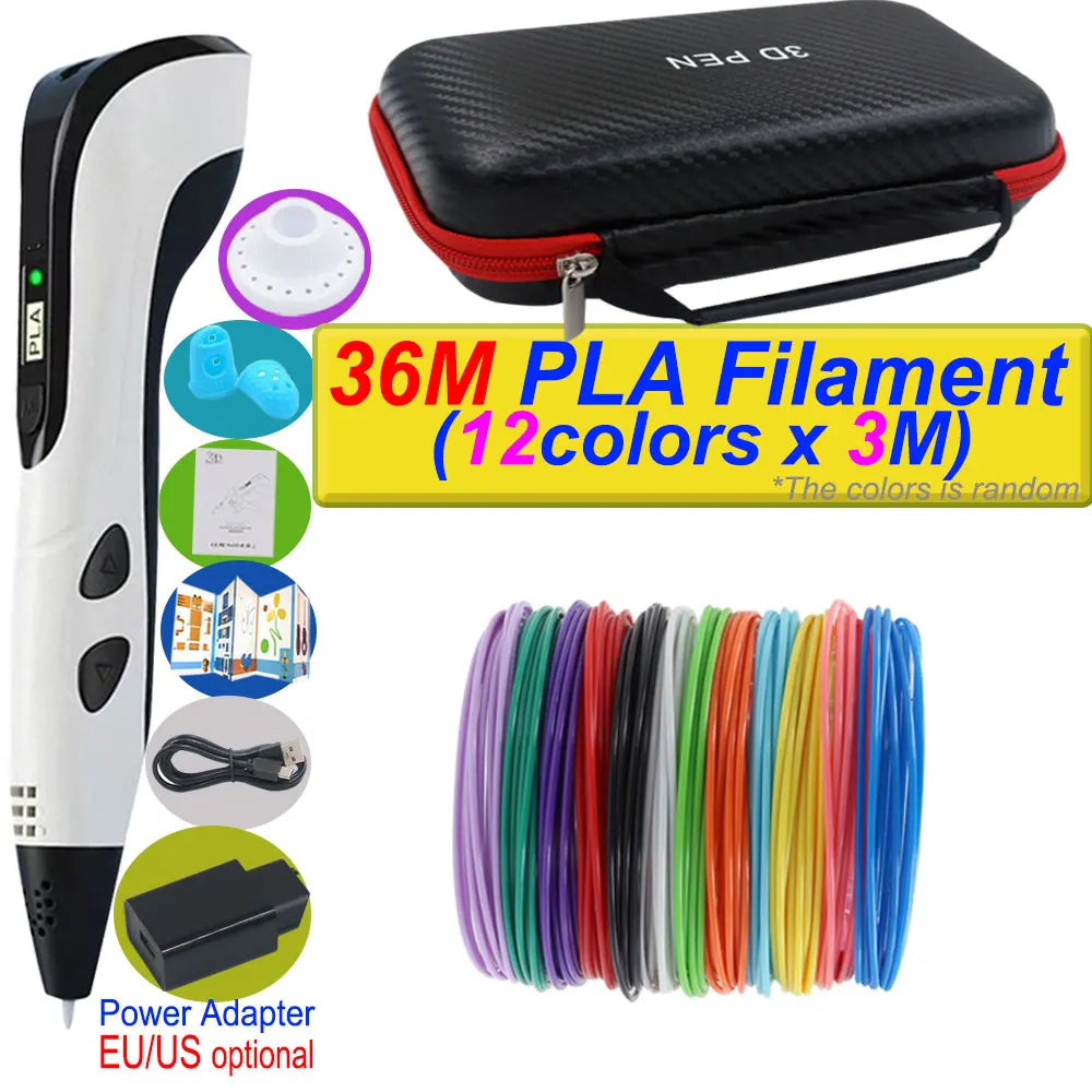 3D Printing Pen Deluxe Kit — LCD Screen, Power Adapter, Storage Box & PLA Filament