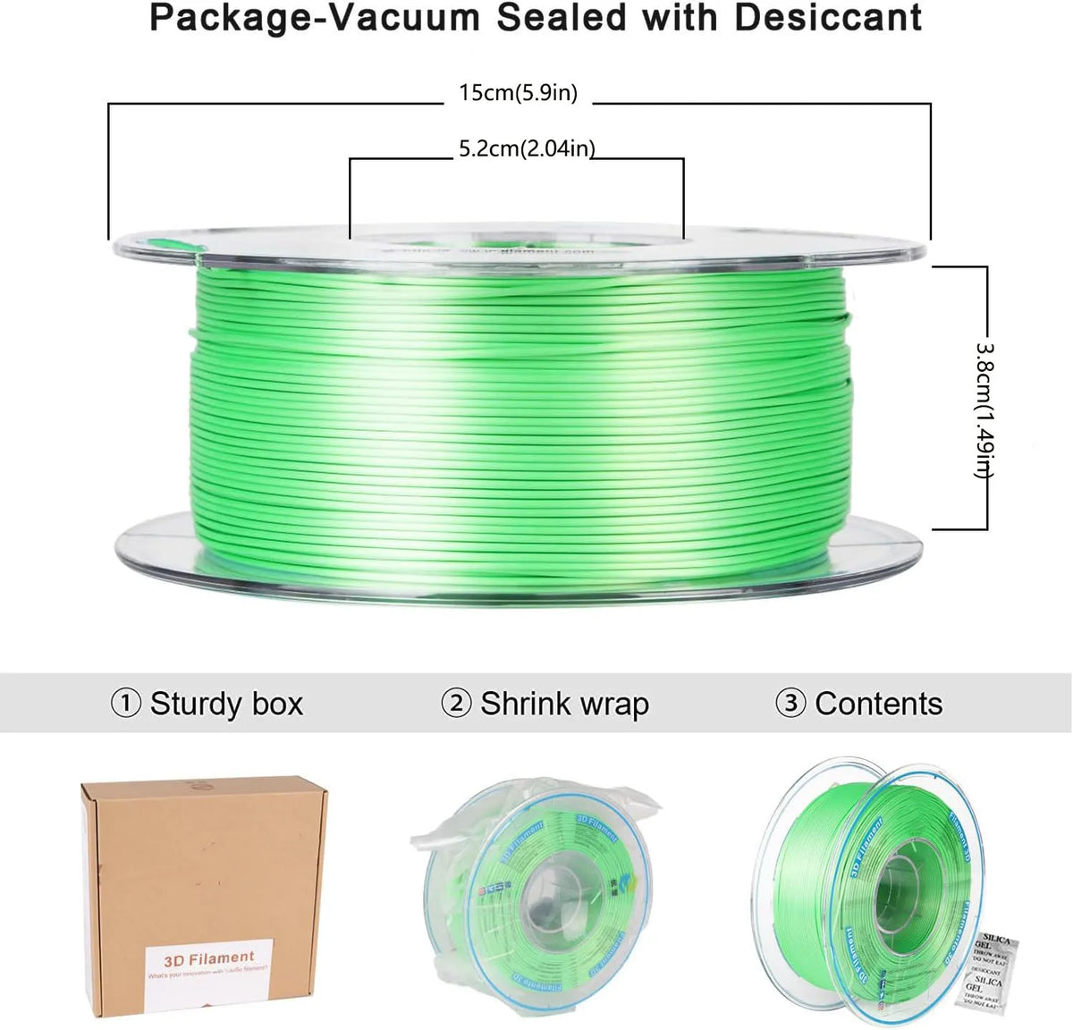 Silk PLA Filament 1.75mm – Glossy (Red / Blue / Green / Gold / Silver)