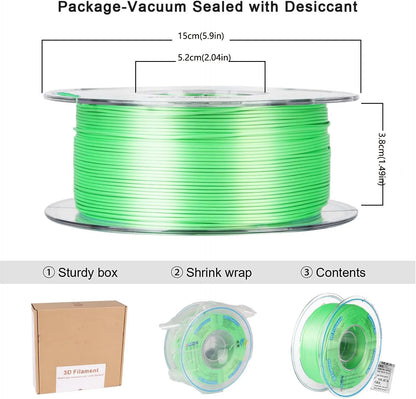 Silk PLA Filament 1.75mm – Glossy (Red / Blue / Green / Gold / Silver)