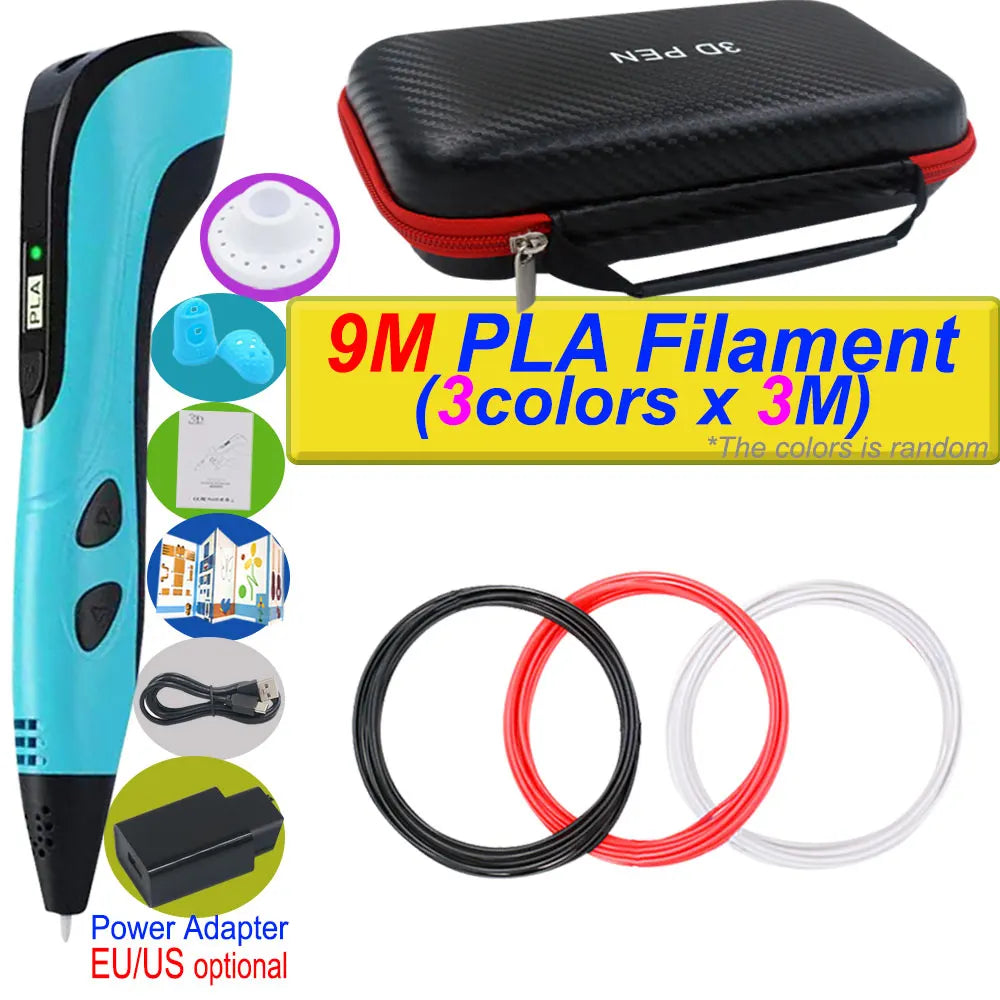 3D Printing Pen Deluxe Kit — LCD Screen, Power Adapter, Storage Box & PLA Filament