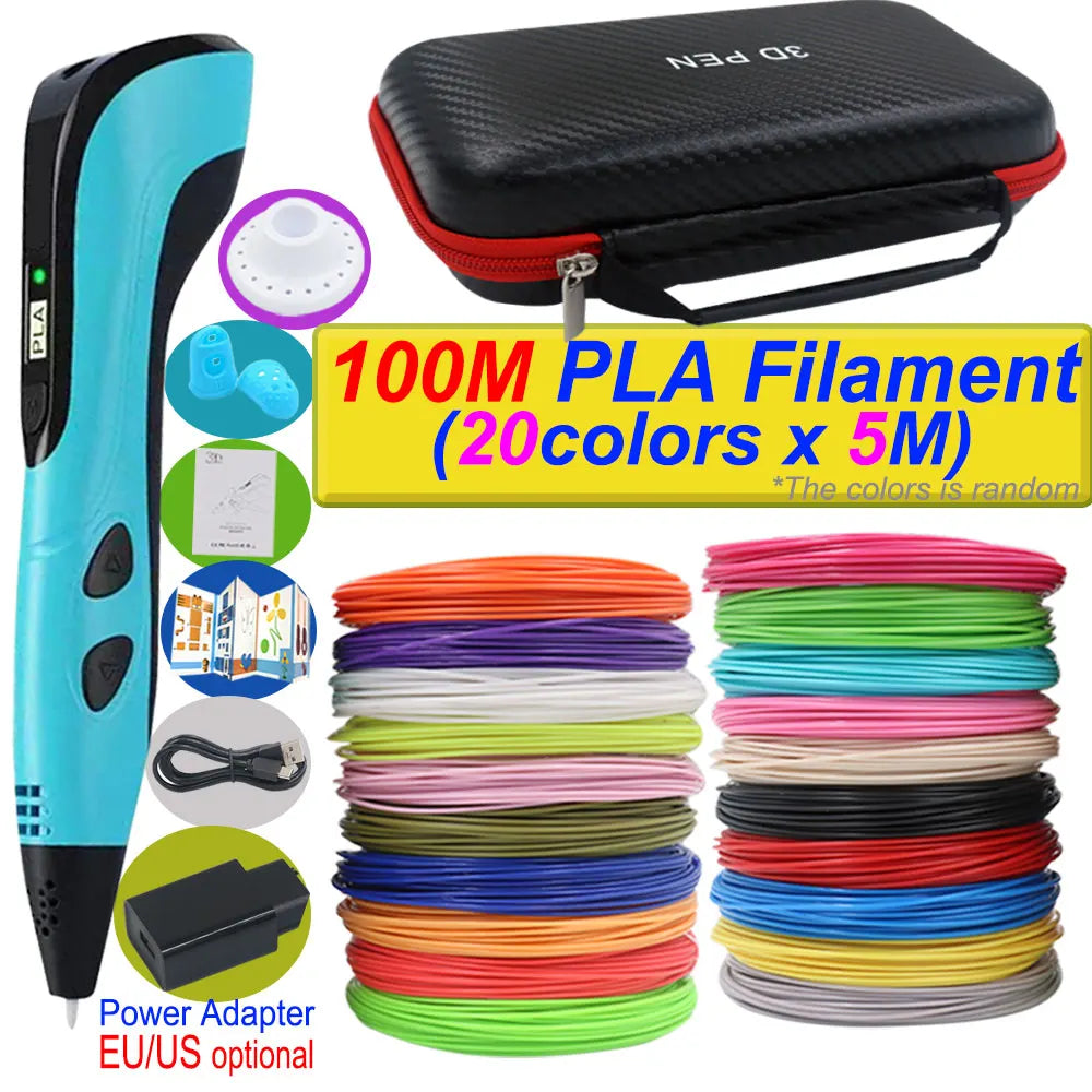 3D Printing Pen Deluxe Kit — LCD Screen, Power Adapter, Storage Box & PLA Filament