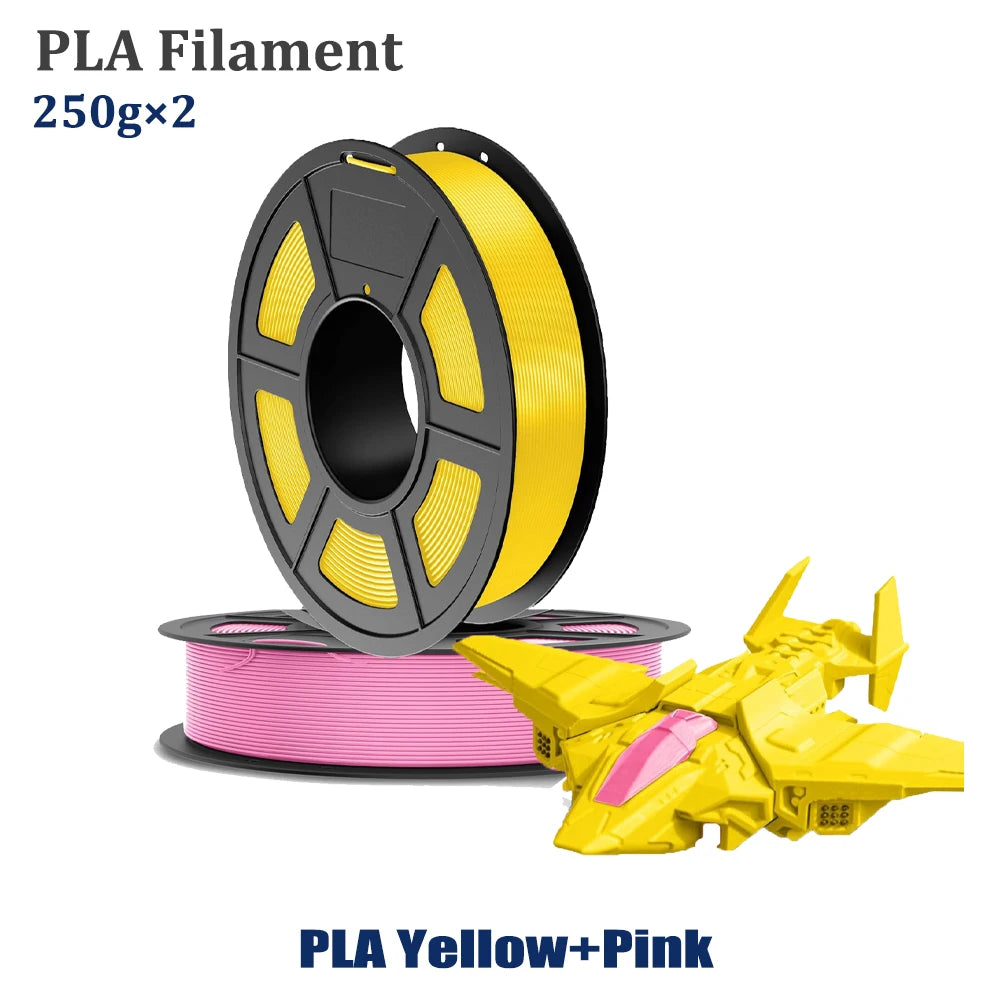 High-Toughness PLA Filament 1.75mm – 250g × 2 Set (Pink + Yellow)