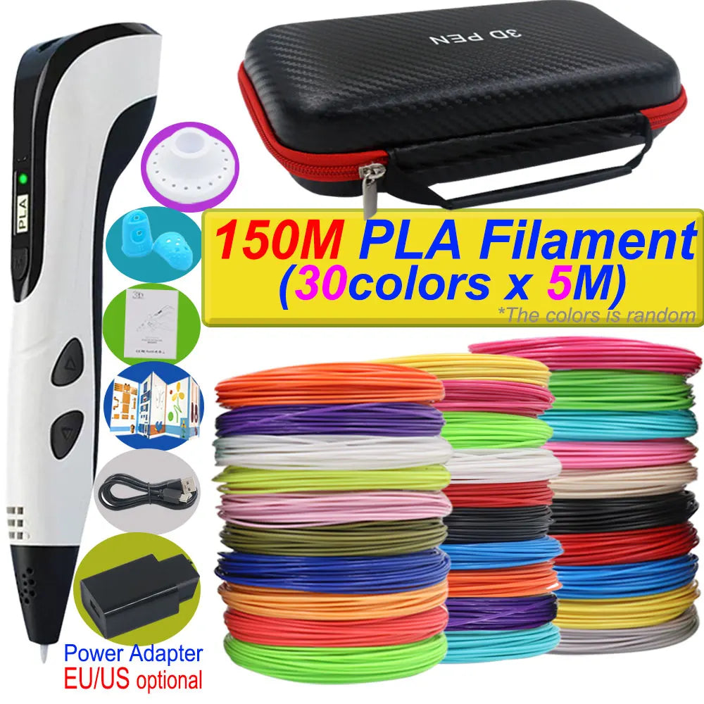 3D Printing Pen Deluxe Kit — LCD Screen, Power Adapter, Storage Box & PLA Filament