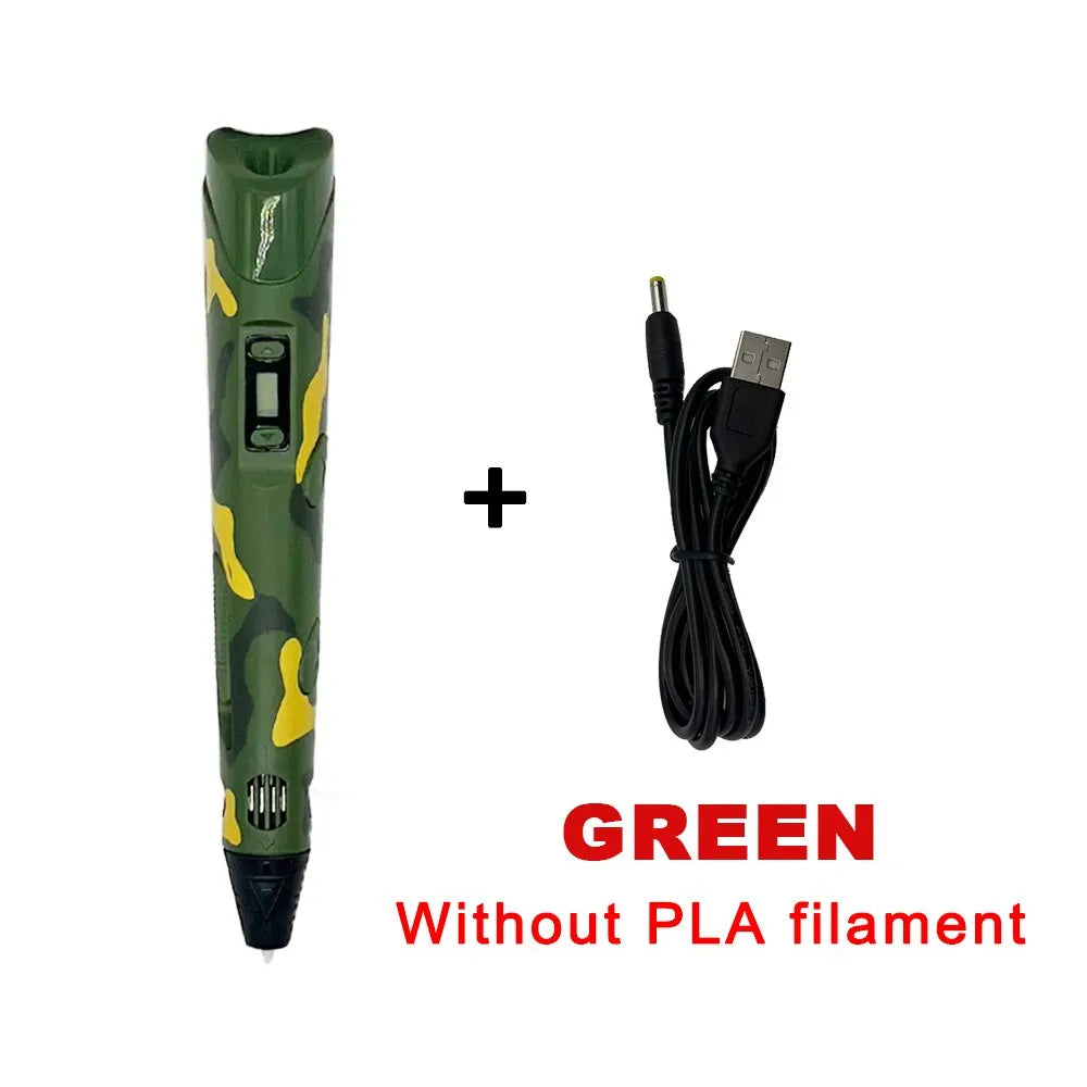 3D Printing Pen with LCD Screen — Camouflage DIY Drawing Pen for Kids