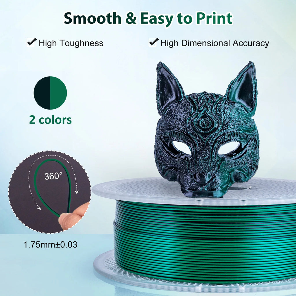 Dual-Tone Silk PLA Filament 1.75mm – Shiny, 1kg Spool