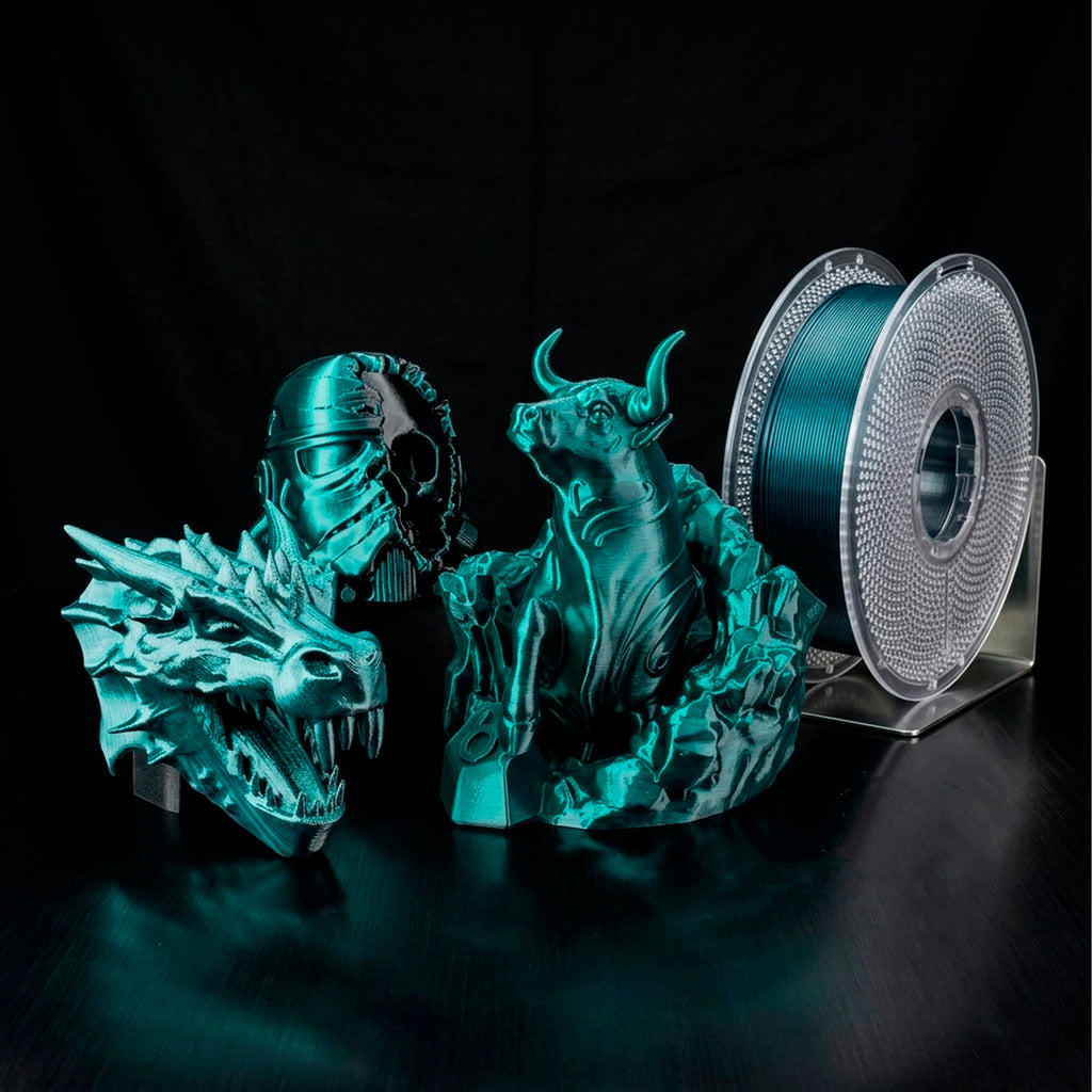 Silk Gradient PLA Filament 1.75mm – Shiny Black-to-Green, 1kg Spool