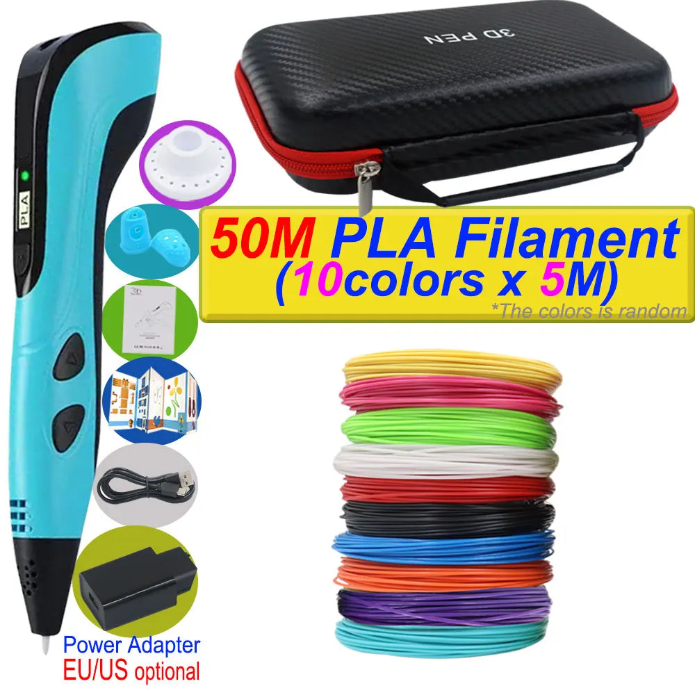 3D Printing Pen Deluxe Kit — LCD Screen, Power Adapter, Storage Box & PLA Filament