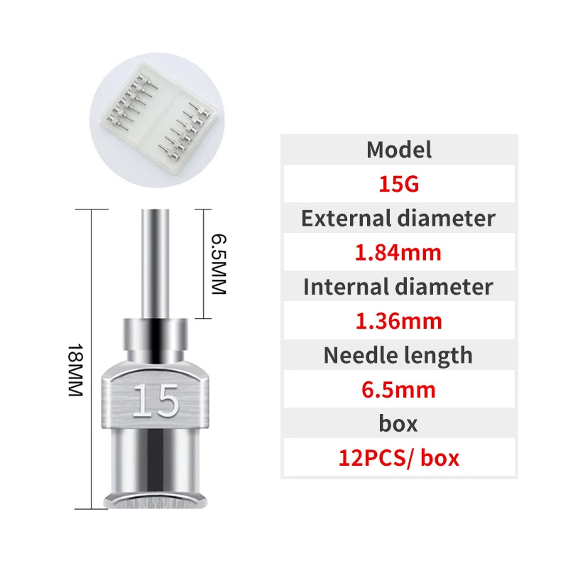 Stainless Steel Blunt Tip Dispensing Needles – 12 Pack, 8G–30G, 6.5mm